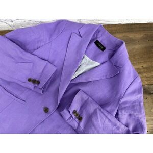 Talbots Womens Purple Linen Single Button Blazer Jacket Sz 8 Officecore Coastal